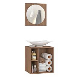 Gabinete com Espelheira e Cuba Suspenso para Banheiro 45 Cm Veneza MDP Marrom Bege ClickLar - 3
