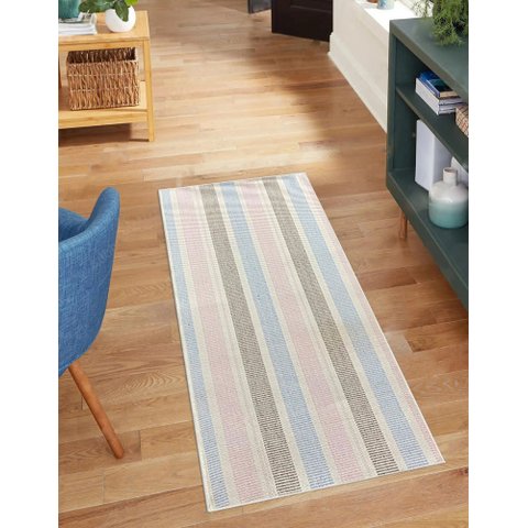 Tapete Passadeira Boho Straws Antiderrapante Rosa 45x180cm