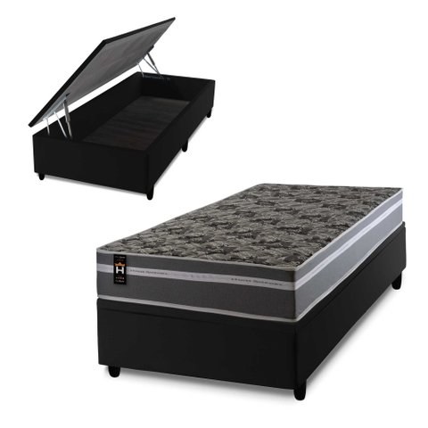 Conjunto Box Baú Solteiro Miami Preto 88x188x69 Espuma D33