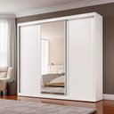 Ver imagem 5 de Guarda Roupa Casal Sevilha 3 Pts Correr 6 Gav C/ Porta Espelho Inteiro Moldura Alumínio Branco