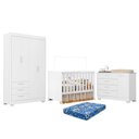 Ver imagem 1 de Dormitório Zaki Guarda Roupa, Cômoda e Berço Katatau Branco Fosco com Colchão Physical - Reller