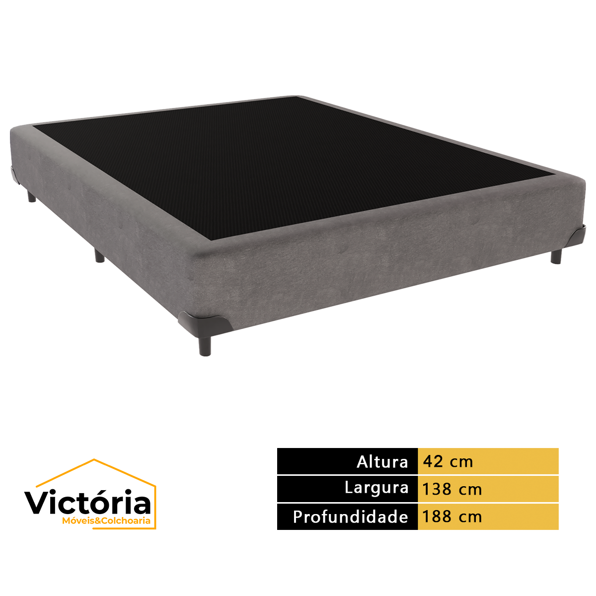 Cama Box Casal 138x188 Cinza Victória Móveis - 3