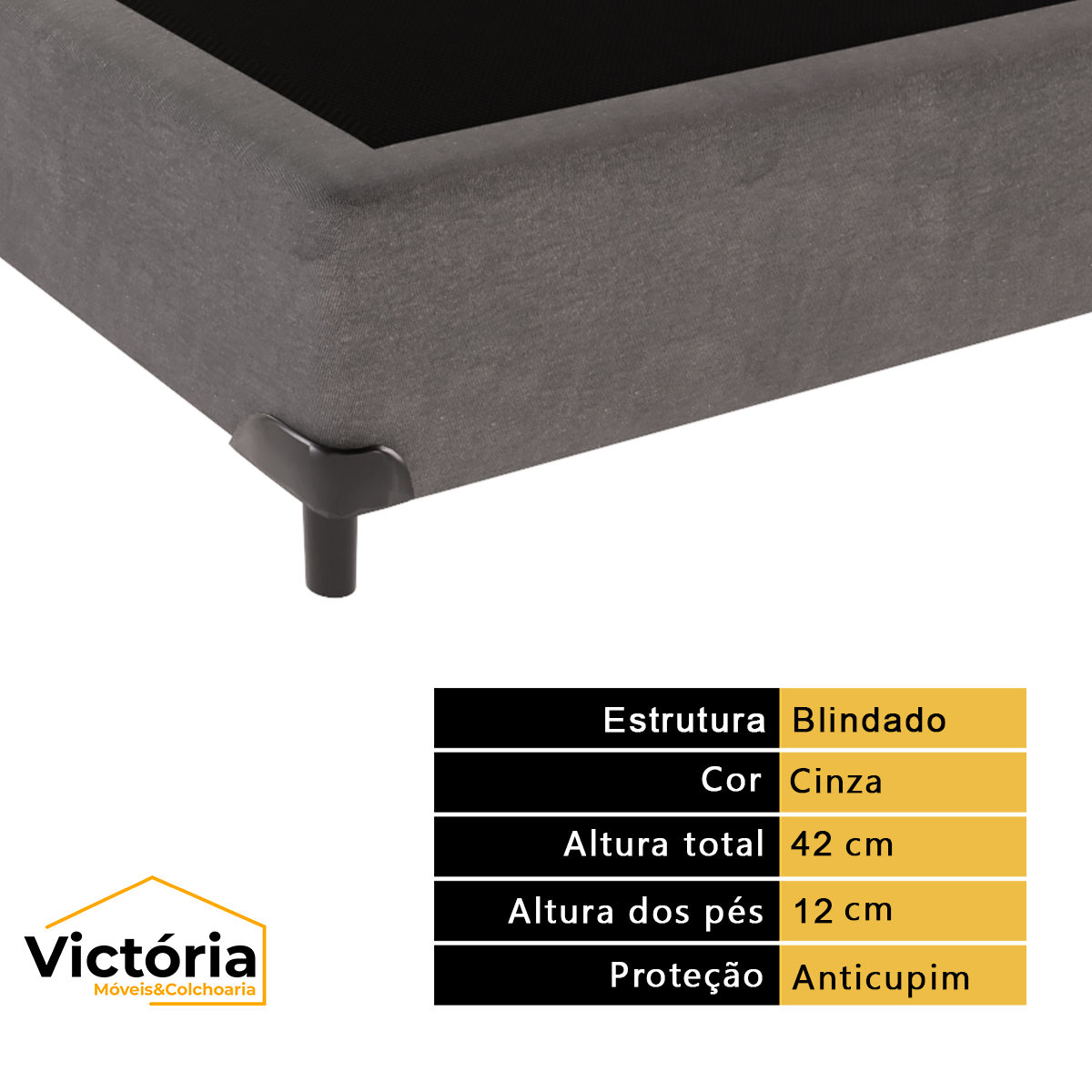 Cama Box Casal 138x188 Cinza Victória Móveis - 2