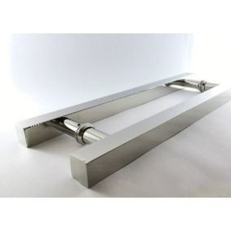 Puxador duplo quadrado de aço inox - 45 cm para porta de vidro temperado, alumínio ou madeira - 2
