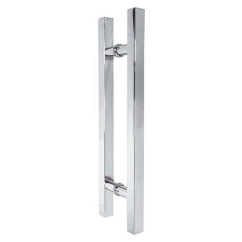 Puxador Duplo Quadrado de Aço Inox - 45 Cm para Porta de Vidro Temperado, Alumínio ou Madeira