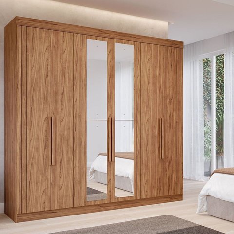 Guarda-Roupa Casal 6 Portas com 4 Espelhos e 6 Gavetas 234cm 100% MDF Boston Espresso Móveis Marrom/Cinamomo