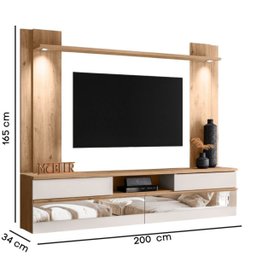 Painel Tv 75 Polegadas Flórida 200 Cm Espelho Luminária Led:carvalho Teca/off White Ártico - 3