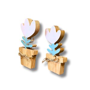 Dupla de Tulipas - Adorno em Madeira