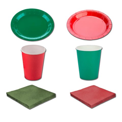 Kit de Papel Prato, Copo e Guardanapo Verde 40 Unidades e Vermelho 40 Unidades Silverfestas