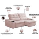 Ver imagem 3 de Sofá Retrátil Reclinável para Sala de Estar Living 210cm Ártico F04 Veludo Rosê - Lyam Decor