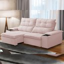 Ver imagem 1 de Sofá Retrátil Reclinável para Sala de Estar Living 210cm Ártico F04 Veludo Rosê - Lyam Decor