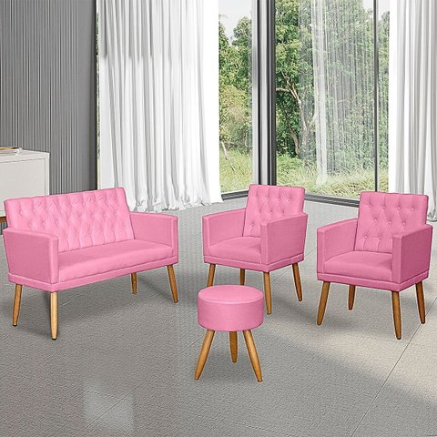 Conjunto 1 Namoradeira 2 Poltronas Decorativa Capitone com Puff