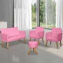 Ver imagem 1 de Conjunto 1 Namoradeira 2 Poltronas Decorativa Capitone com Puff