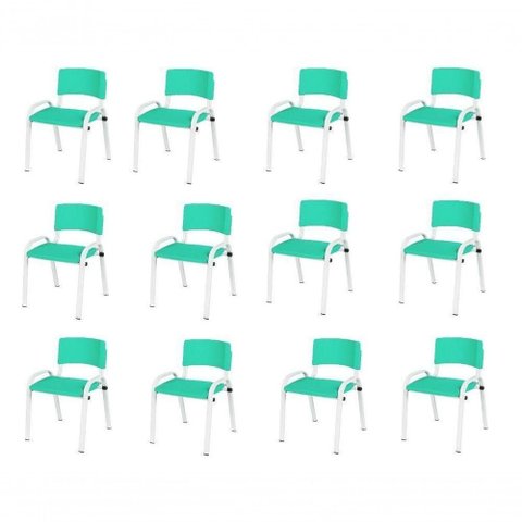 Kit 12 Cadeira Iso Infantil Creche, Base Branco Verde Água