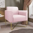 Ver imagem 2 de Kit 2 Poltronas Decorativas Isabella Base X Suede Rosa Bebê/Dourado - Gran Belo