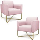 Ver imagem 1 de Kit 2 Poltronas Decorativas Isabella Base X Suede Rosa Bebê/Dourado - Gran Belo