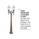 Ver imagem 2 de Poste Colonial Republicano Jardim de Alumínio 02 Globo 4,46m