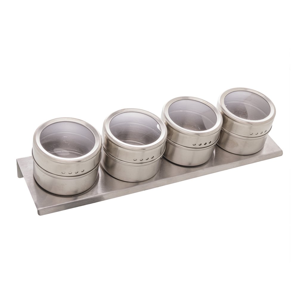 CJ 4 Porta Temperos Aço Inox c/ Suporte Imantado Lyor - 1