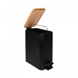Lixeira Quadrada de Metal C/ Pedal e Tampa em Bambu Preta 5l - 2