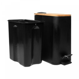 Lixeira Quadrada de Metal C/ Pedal e Tampa em Bambu Preta 5l - 3
