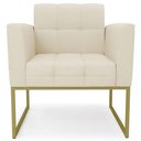 Ver imagem 3 de Poltrona Decorativa Base Industrial Dourado Ana Linho Bege - Ibiza