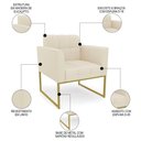 Ver mais imagens de Poltrona Decorativa Base Industrial Dourado Ana Linho Bege - Ibiza