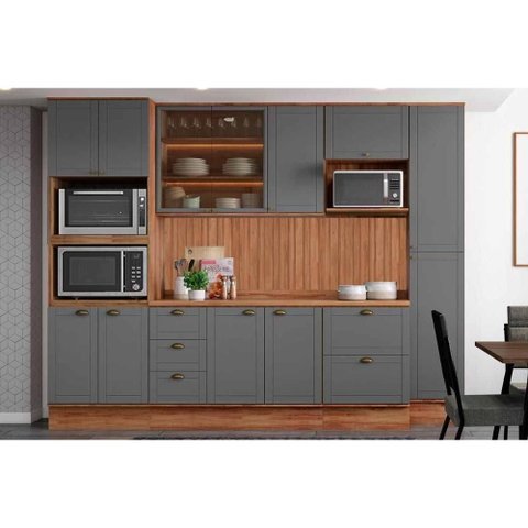 Kit Cozinha Carraro 9 Peças Bella C9P23 Nogal/Cinza
