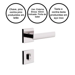FECHADURA EXTERNA MAÇANETA QUADRADA CROMADA 3F 740E/117 - 2
