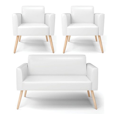 Sofá Namoradeira com 2 Poltronas Pés Palito Natural Marisa Corano D03 - D\'rossi Cor Branco