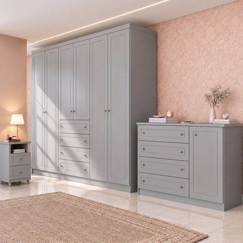 Conjunto Quarto Adulto Nova York Espresso Móveis Cinza