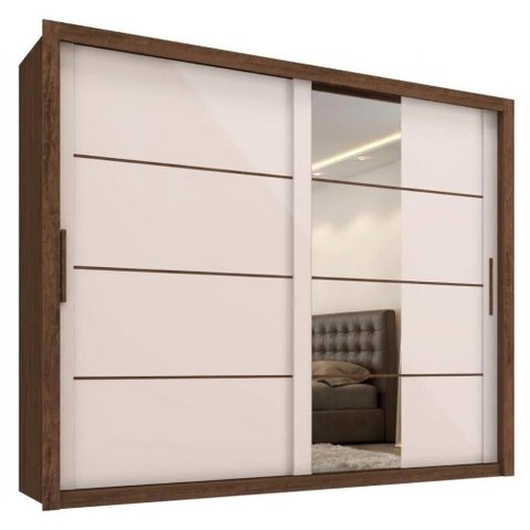 Guarda Roupa Casal 2 Portas de Correr com Espelho Imperio 272 cm Jacaranda Off White Zanz