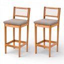 Ver imagem 1 de Kit 02 Banquetas Altas Brunella 99cm com Encosto Telinha Estilo Palha Linho Cinza Claro - Desk Desig