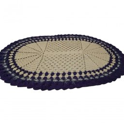 Tapete de Crochê Oval Branco e Azul Artesanal - 4