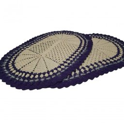 Tapete de Crochê Oval Branco e Azul Artesanal - 5