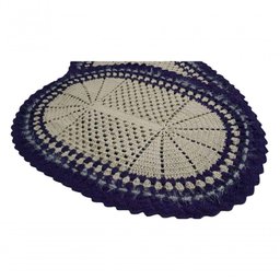 Tapete de Crochê Oval Branco e Azul Artesanal - 2