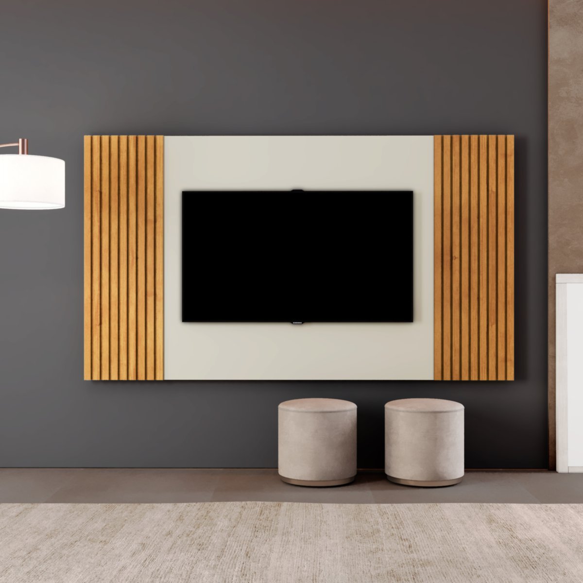 Painel para Tv até 65 Polegadas Piazza com Detalhes Ripados 236cm - Mavaular: Naturalle/off White - 5