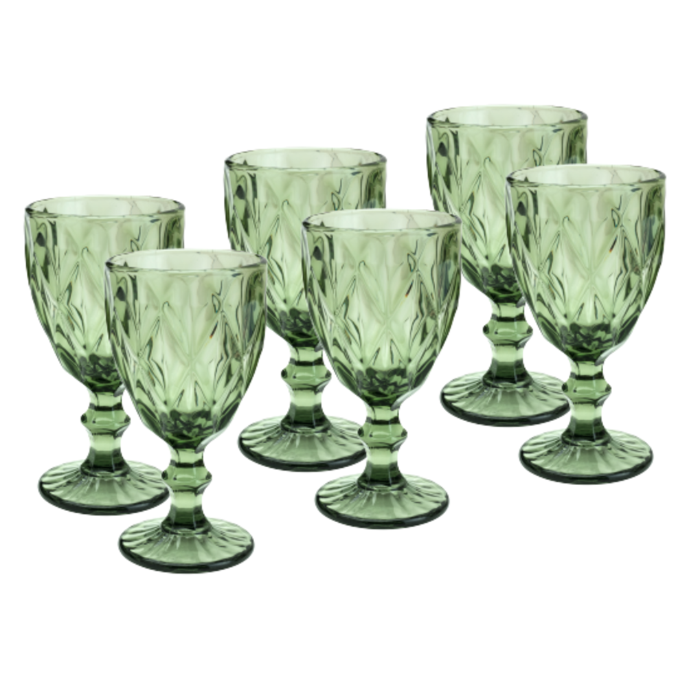 6 Taças para Água Lyor Diamond de Vidro Verde 325ml