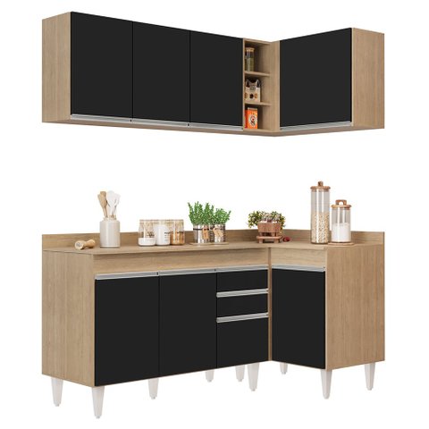 Armário de Cozinha Modulado de Canto Esquerdo 4 Peças Cp47 Balcão com Tampo Castanho/preto - Lumil L