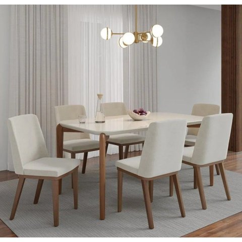 Mesa de Cozinha Madeira Donatella 6 Lugares com Vidro Retangular