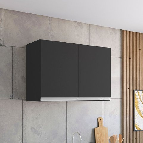 Armário Cozinha Aéreo 81cm com 2 Portas Leticia Preto A01 - D’Rossi