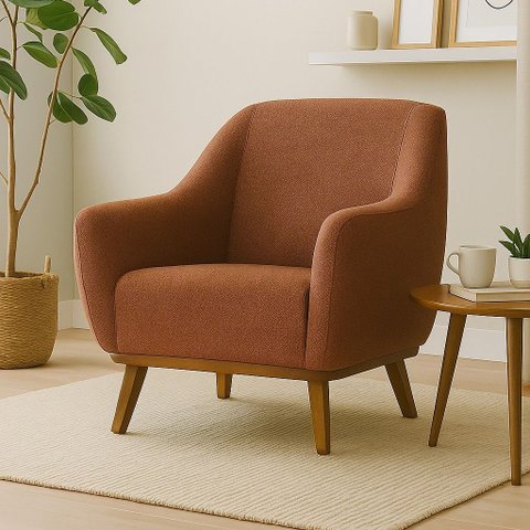 Poltrona Dekorien Paloma Linho Ferrugem Rústico Sala Base Madeira