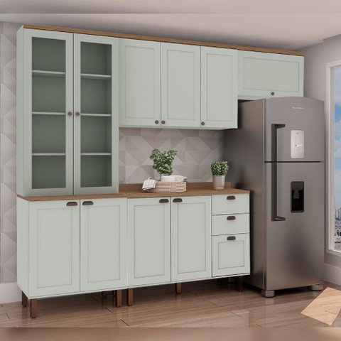 Cozinha Modulada Cristal 280 Cm Conjunto Provençal Completo Cor:mint com Ébano