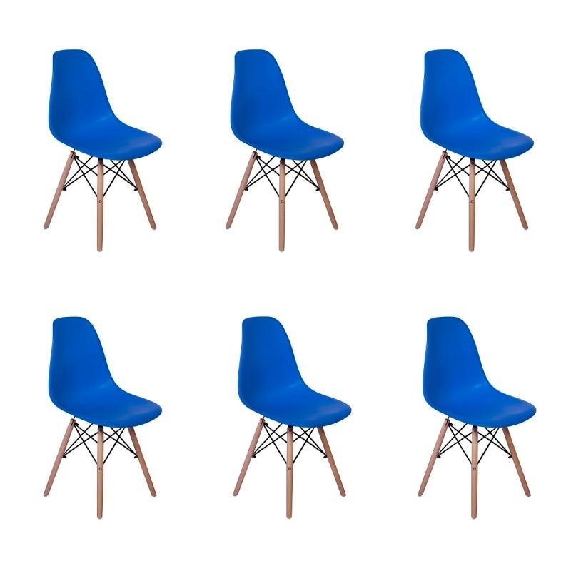 Kit 6 Cadeiras Charles Eames Eiffel Wood Base Madeira - Azul - 1