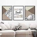 Ver imagem 1 de Kit 3 Quadros Você Pode Tudo - Cinza 33x24cm - com vidro:Madeira preta