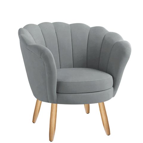 Poltrona Decorativa Pétala Veludo Cinza Claro Pés Palito