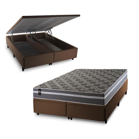 Conjunto Box Baú Queen Miami Marrom 158x198x69 Espuma D33
