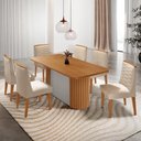Ver imagem 1 de Mesa de Jantar Aspen 180cm Tampo Mdf Laminado Canto Copo com 6 Cadeiras Eloise Moderna Mobília