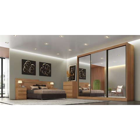Guarda Roupa Casal 3 Portas e 6 Gavetas Com 3 Portas Espelhadas Diamond Novo Horizonte Cumaru