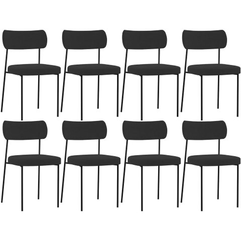 Kit 08 Cadeiras Estofadas para Sala de Jantar Melina L02 Suede Preto - Lyam Decor