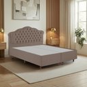 Ver imagem 1 de Kit Cama Box Queen + Cabeceira Estofada em Madeira Maciça Curva Provençal com Capitonê Marrom